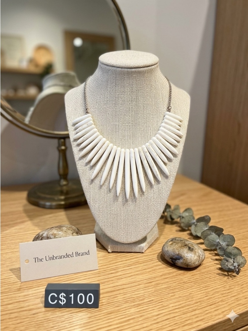 Ivory Chic Boho Gemstone Spike Bib Necklace - Statement Piece
